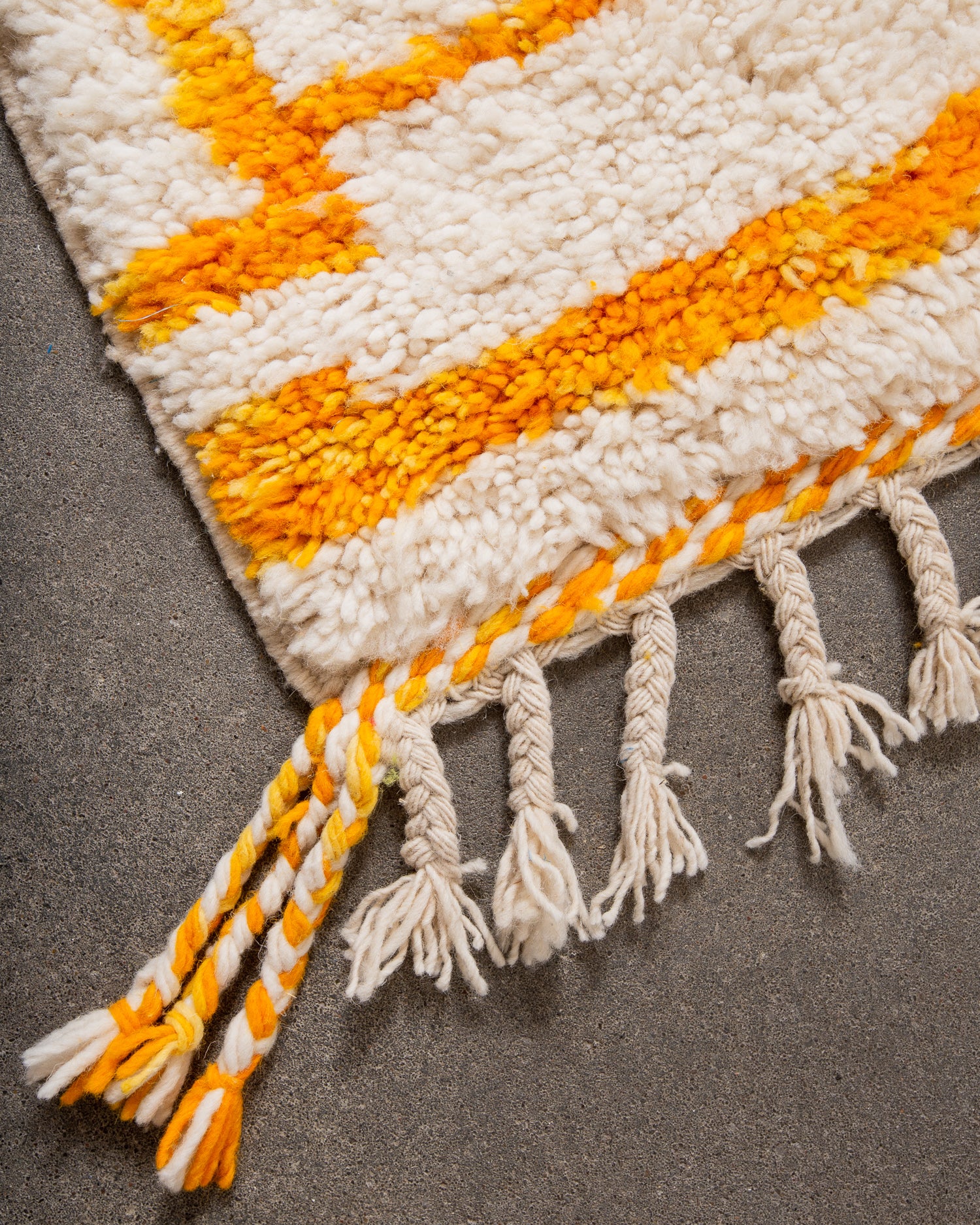 Modern, designer, handcrafted Berber rug from Morocco. Beniourain carpet with beautiful colours and patterns and fluffy wool texture.
